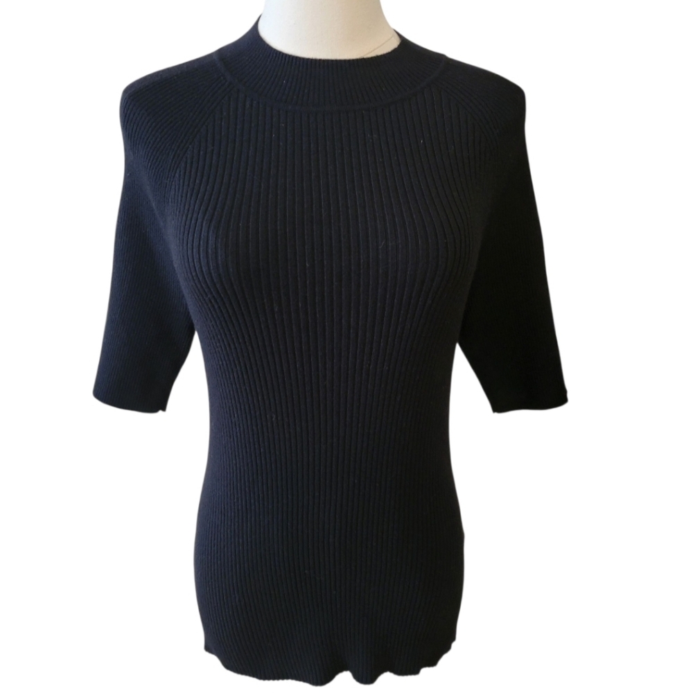 Banana Republic Black‎ Short Sleeve Ribbed Knit Sweater Top Size Large